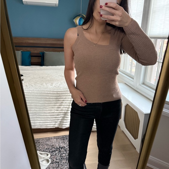One-Shoulder Ribbed Knit Sweater - Picture 1 of 7